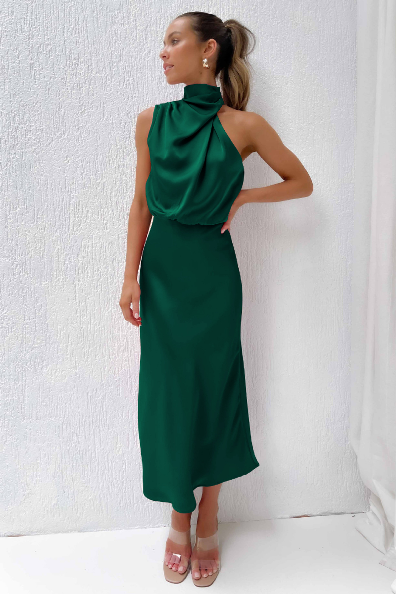 MARGOT - Robe Longue Élégante en Satin avec Col Drapé