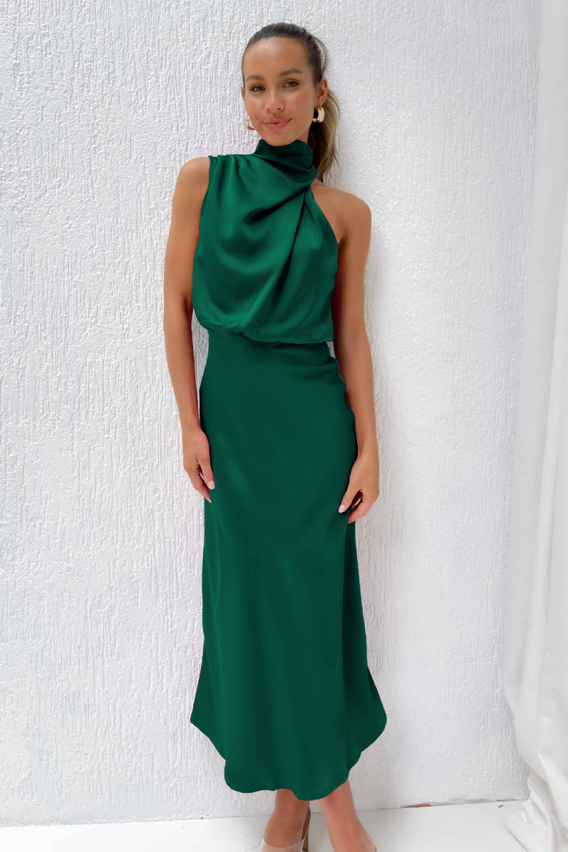 MARGOT - Robe Longue Élégante en Satin avec Col Drapé