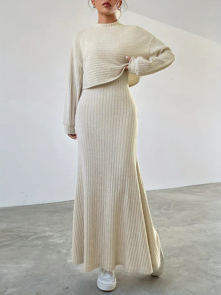 Robe Longue en Maille Côtelée